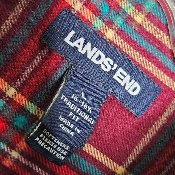 Lands End Mens Shirt Flannel Button Down Traditional Fit Tartan Plaid Large - Picture 2 of 4